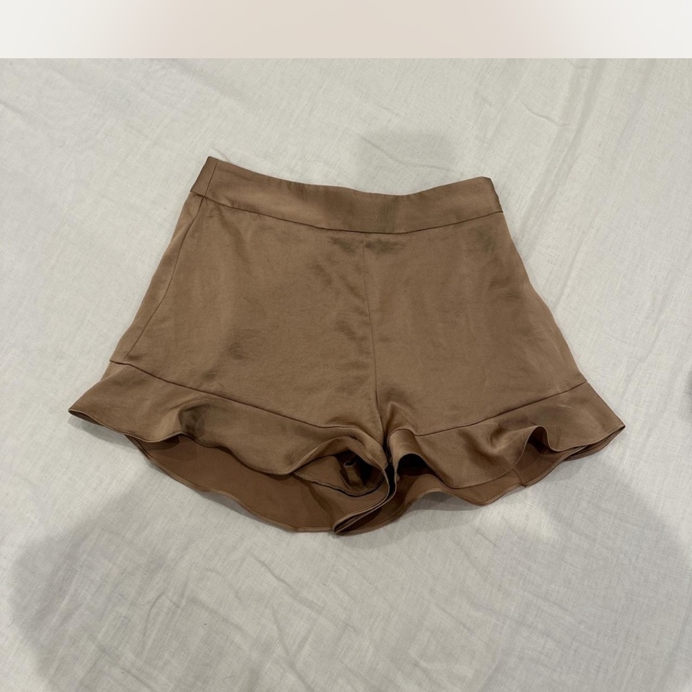 Aritzia Brown High Waist Shorts with Ruffle Hem